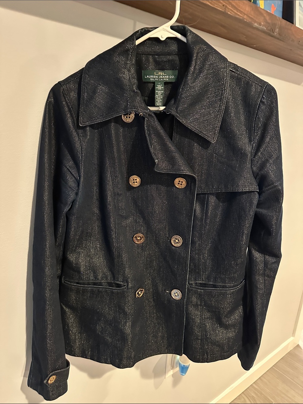 Lauren Ralph Lauren Shimmery Black Double-Breasted Jean Jacket